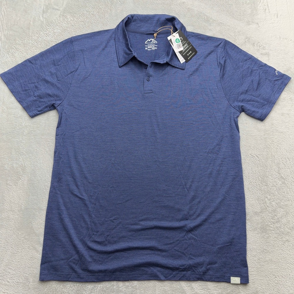 NEW Merino.Tech Polo Shirt Mens XXL Blue Merino Lite 100% Superfine Merino Wool